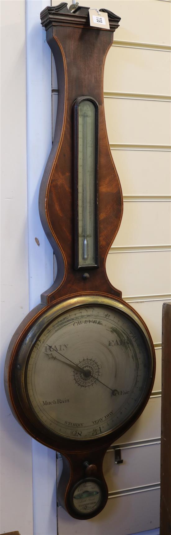 A mahogany wheel barometer W.30cm